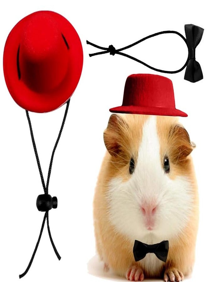 HOKABLE 2pcs Guinea Pig Clothes Small Animal Bow Tie Pet Hat Costume Set Role Play Cute Pet Hat Bow Tie for Hamster Guinea Pig Rabbit Chinchilla Hedgehog（Red hat + Black Bow tie） - Image 1